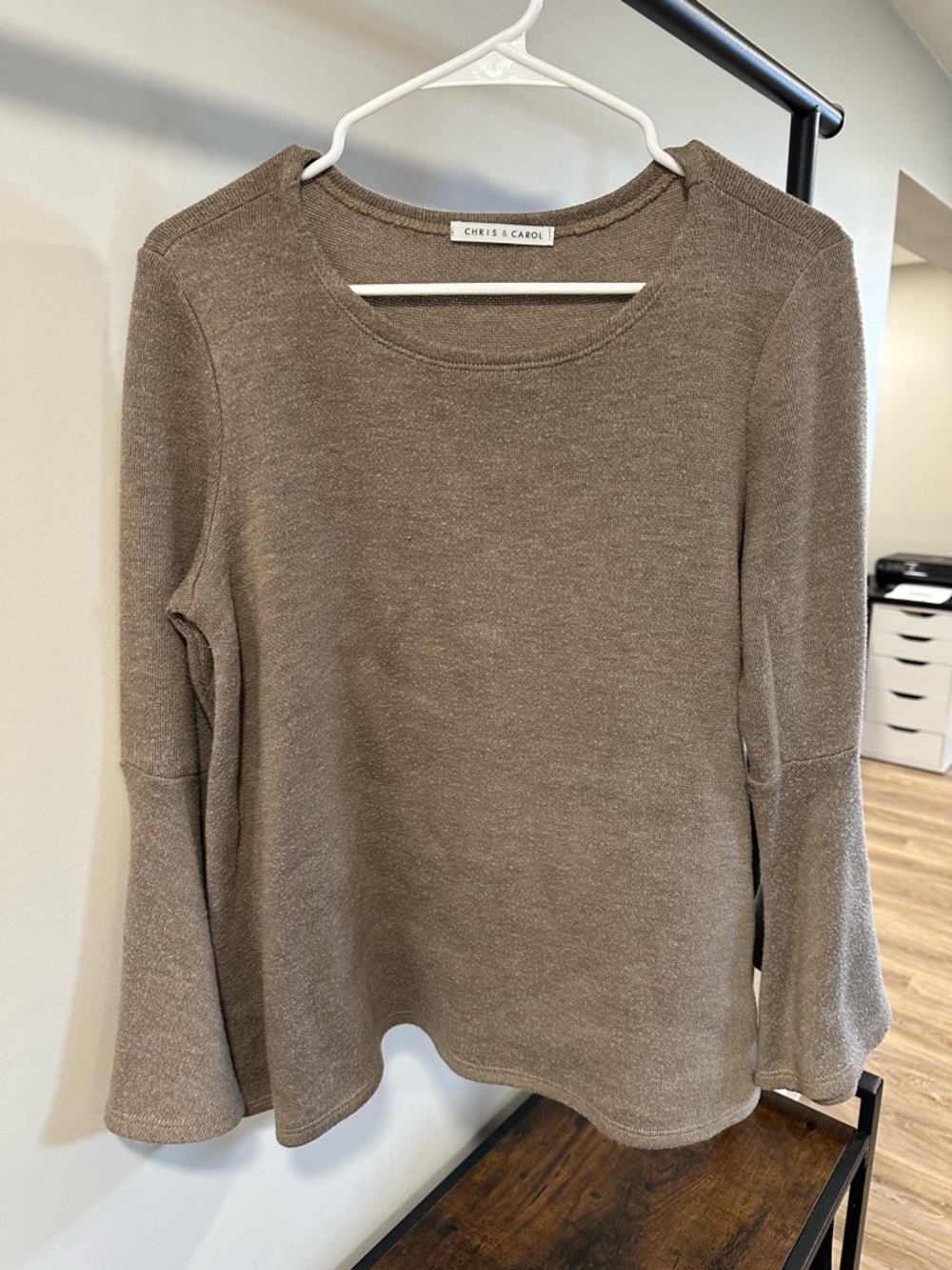 Chris & Carol Taupe Bell Sleeve Knit Pullover